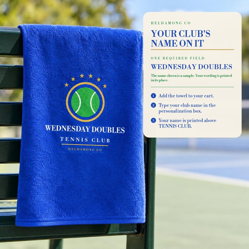 Personalisiertes Tennishandtuch, Rallye-Handtuch mit individuellem Vereinsnamen, Geschenk für Tennisteams, Vollfarbdruck 11x18 Bild 5