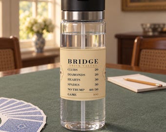 Gourde avec tableau des valeurs des levées de bridge, 590 ml (20 oz) en Tritan avec paille, cadeau pour joueur