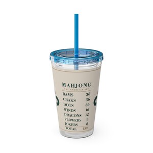 Vaso para contar fichas de Mahjong, vaso acrílico de 473 ml con pajita, regalo para noches de juegos. imagen 4