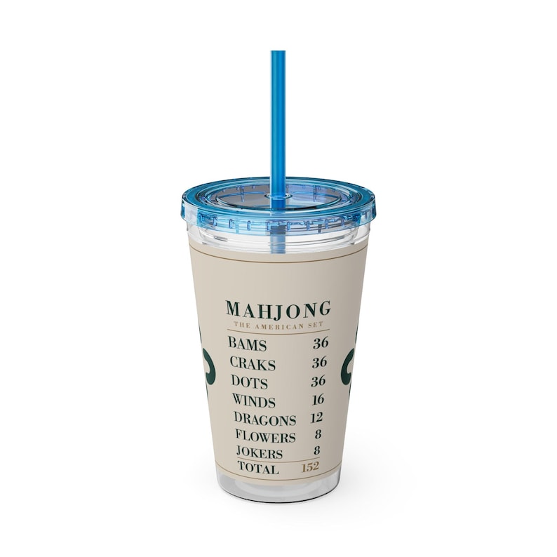 Vaso para contar fichas de Mahjong, vaso acrílico de 473 ml con pajita, regalo para noches de juegos. imagen 4