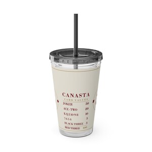 Canasta Card Values Tumbler, 16 oz Acrylic Cup with Straw, Game Night Gift afbeelding 3