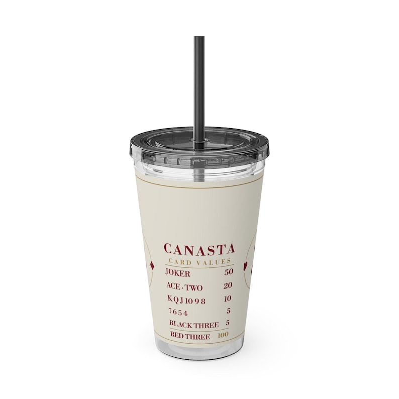 Canasta Card Values Tumbler, 16 oz Acrylic Cup with Straw, Game Night Gift afbeelding 3