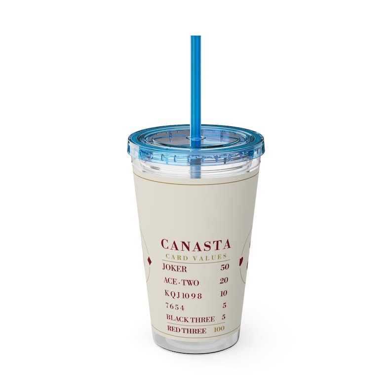 Canasta Card Values Tumbler, 16 oz Acrylic Cup with Straw, Game Night Gift afbeelding 4