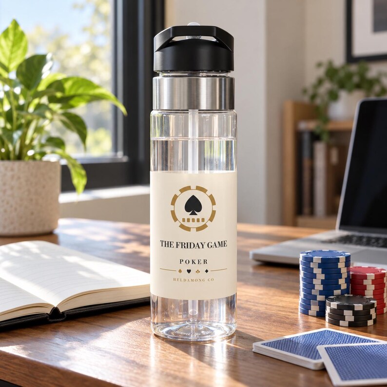 Botella de agua personalizada para póker, nombre del club personalizado, 590 ml, Tritan, regalo de Navidad para noche de póker imagen 4