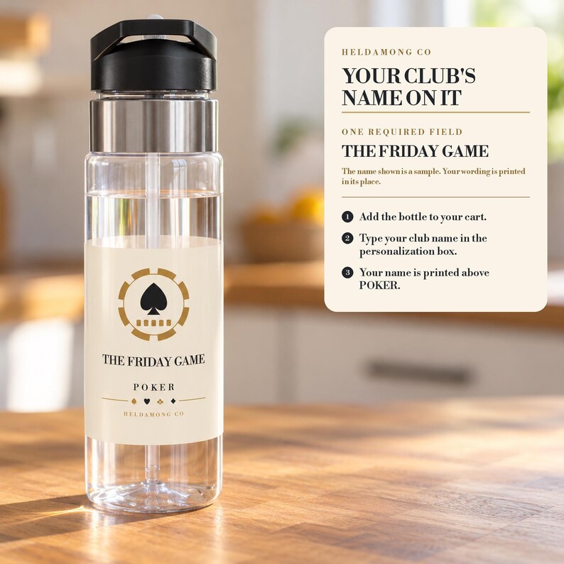 Botella de agua personalizada para póker, nombre del club personalizado, 590 ml, Tritan, regalo de Navidad para noche de póker imagen 5