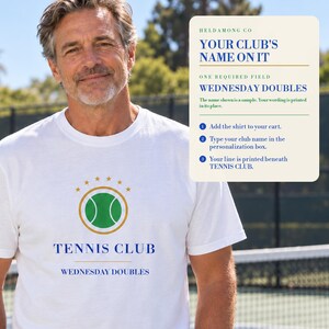 Gepersonaliseerd tennisclubshirt, T-shirt met teamnaam op maat, tenniscadeau (Comfort Colors) afbeelding 5