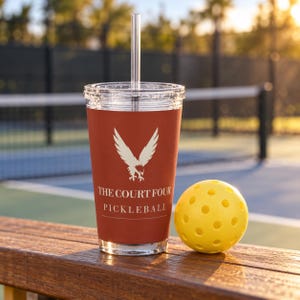 Personalized Pickleball Tumbler with Straw, Custom Club Name 16 oz Acrylic Cup, The Erne Club Crest, Gift for Players image 1