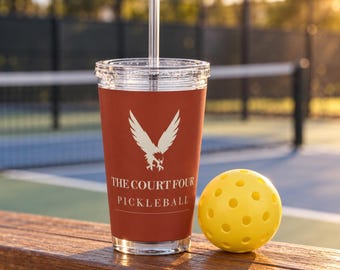 Gobelet de pickleball personnalisé avec paille, gobelet acrylique de 473 ml (16 oz) avec nom du club, blason du club Erne, cadeau pour les joueurs