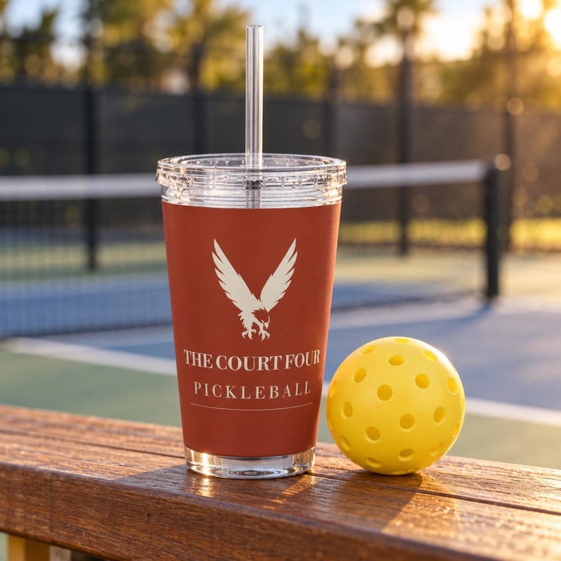 Personalized Pickleball Tumbler with Straw, Custom Club Name 16 oz Acrylic Cup, The Erne Club Crest, Gift for Players image 1