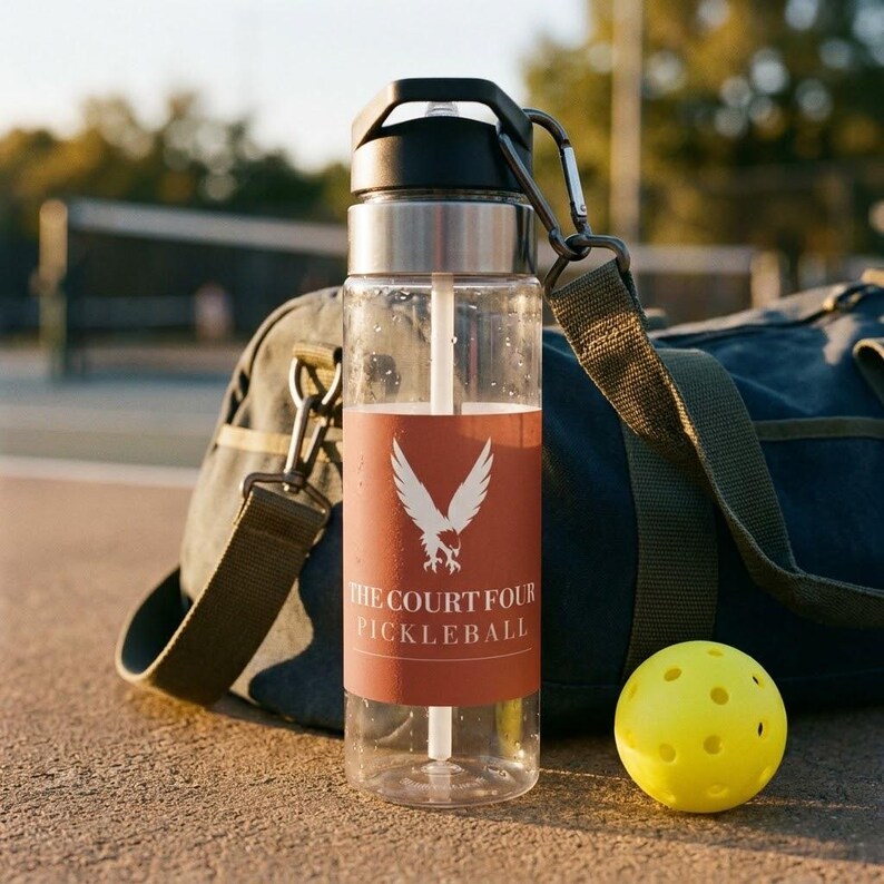 Botella de agua personalizada para pickleball, botella deportiva de 20 oz con pajita y nombre del club personalizado, escudo del club Erne, regalo para jugadores. imagen 3