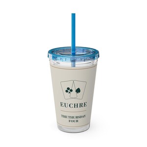 Personalized Euchre Tumbler, Custom Club Name, 16 oz Acrylic Cup with Straw, Euchre Gifts afbeelding 4