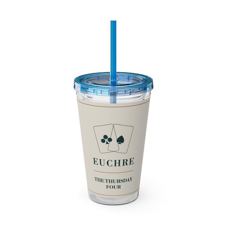Personalized Euchre Tumbler, Custom Club Name, 16 oz Acrylic Cup with Straw, Euchre Gifts afbeelding 4