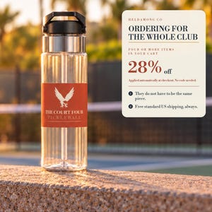 Botella de agua personalizada para pickleball, botella deportiva de 20 oz con pajita y nombre del club personalizado, escudo del club Erne, regalo para jugadores. imagen 6