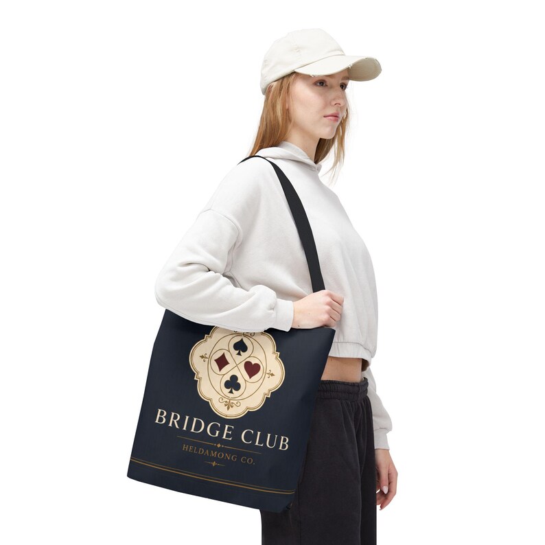 Bridge Club Tote Bag, Navy Four-Suit Crest, 16x16 Polyester Christmas Gift image 12