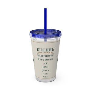 Euchre Trump Ranking Tumbler, 16 oz Acrylic Cup with Straw, Game Night Gift image 5