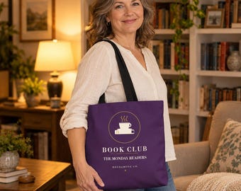 Sac fourre-tout personnalisé pour club de lecture, nom du club personnalisé, 40 x 40 cm, cadeau idéal pour les amoureux des livres