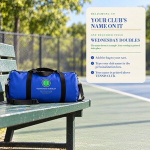 Personlig tennisväska, gymväska med klubbnamn, present till tennislaget, stor 23 tums weekendväska, present till spelare bild 5