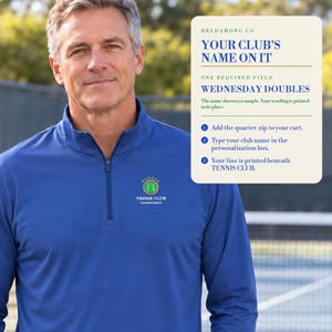 Personalized Tennis Quarter-Zip Pullover, Custom Club Name, Tennis Team Gift afbeelding 5