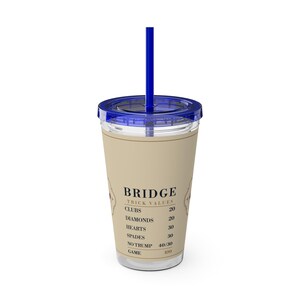 Bridge Trick Values Tumbler, 16 oz Acrylic Cup with Straw, Card Game Gift 画像 5