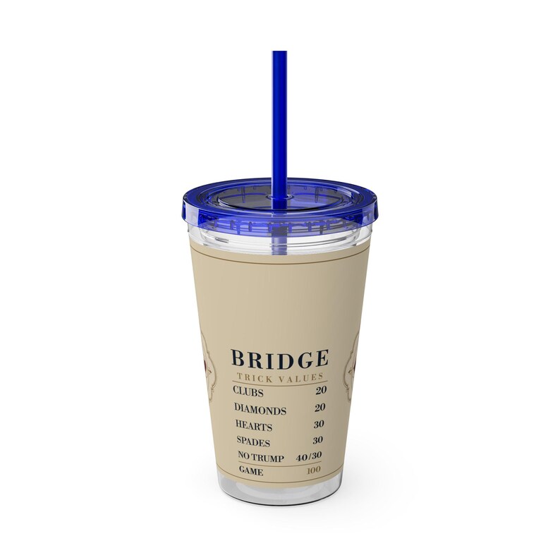 Bridge Trick Values Tumbler, 16 oz Acrylic Cup with Straw, Card Game Gift 画像 5