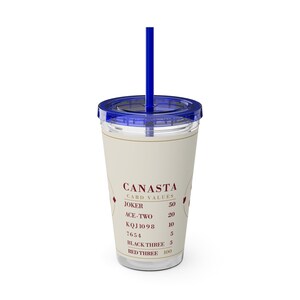 Canasta Card Values Tumbler, 16 oz Acrylic Cup with Straw, Game Night Gift afbeelding 5