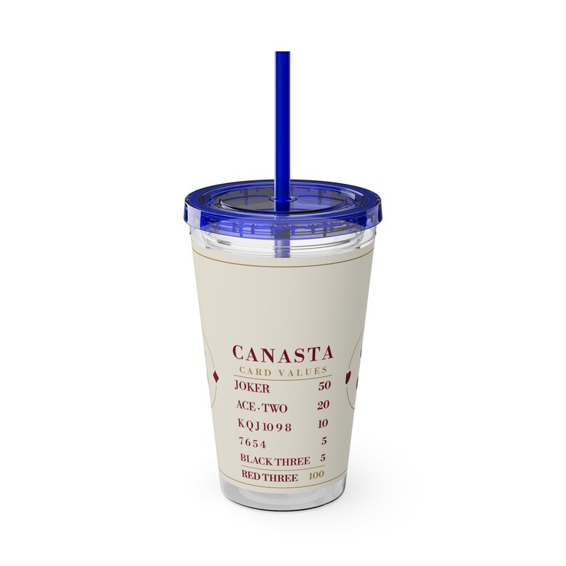 Canasta Card Values Tumbler, 16 oz Acrylic Cup with Straw, Game Night Gift afbeelding 5