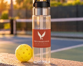Personalized Pickleball Water Bottle, Custom Club Name 20 oz Sport Bottle with Straw, The Erne Club Crest, Player Gift