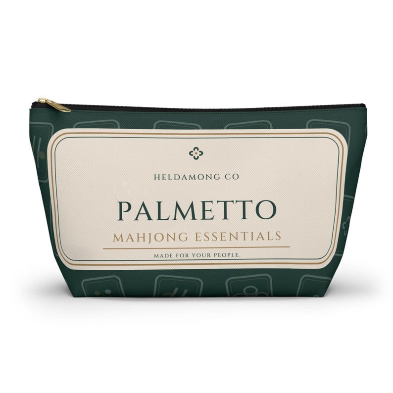 Mahjong Accessory Pouch, Palmetto Tile Pattern Zipper Bag, Game Night Gift image 2