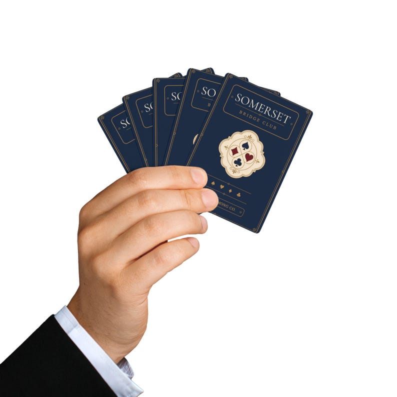 Baraja de cartas de bridge personalizada, con nombre de club personalizado, regalo navideño azul marino. imagen 8