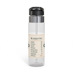 Botella de agua con tabla de conteo de fichas de mahjong americano, 591 ml (20 oz), Tritan con pajita, regalo para jugadores. imagen 2