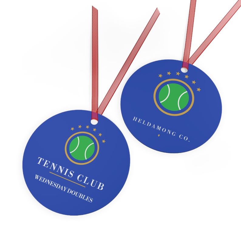 Personalisierter Tennis-Weihnachtsschmuck, individueller Vereinsname, Geschenk für Tennisteams, zweiseitiger Metallschmuck, Geschenk für Tennisspieler Bild 8