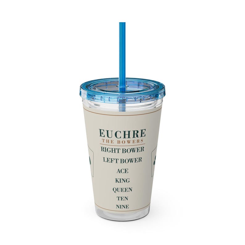 Euchre Trump Ranking Tumbler, 16 oz Acrylic Cup with Straw, Game Night Gift image 4