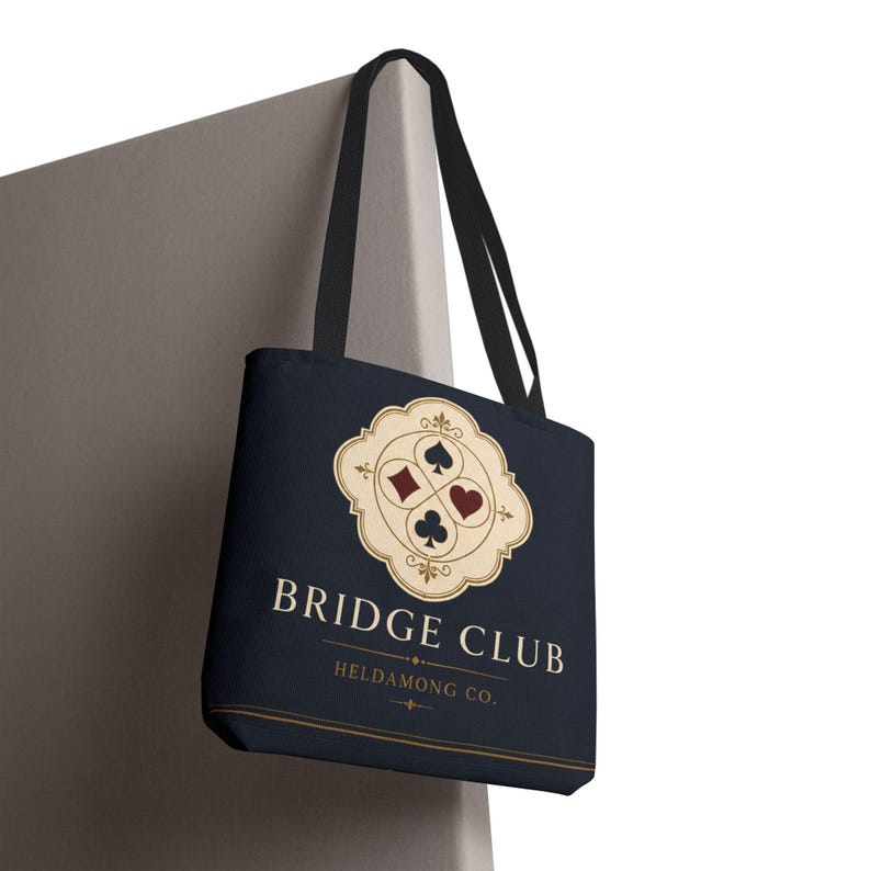 Bridge Club Tote Bag, Navy Four-Suit Crest, 16x16 Polyester Christmas Gift image 14