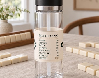 American Mahjong Tile Count Chart Water Bottle, 20 oz Tritan with Straw, Player Gift
