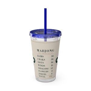 Vaso para contar fichas de Mahjong, vaso acrílico de 473 ml con pajita, regalo para noches de juegos. imagen 5