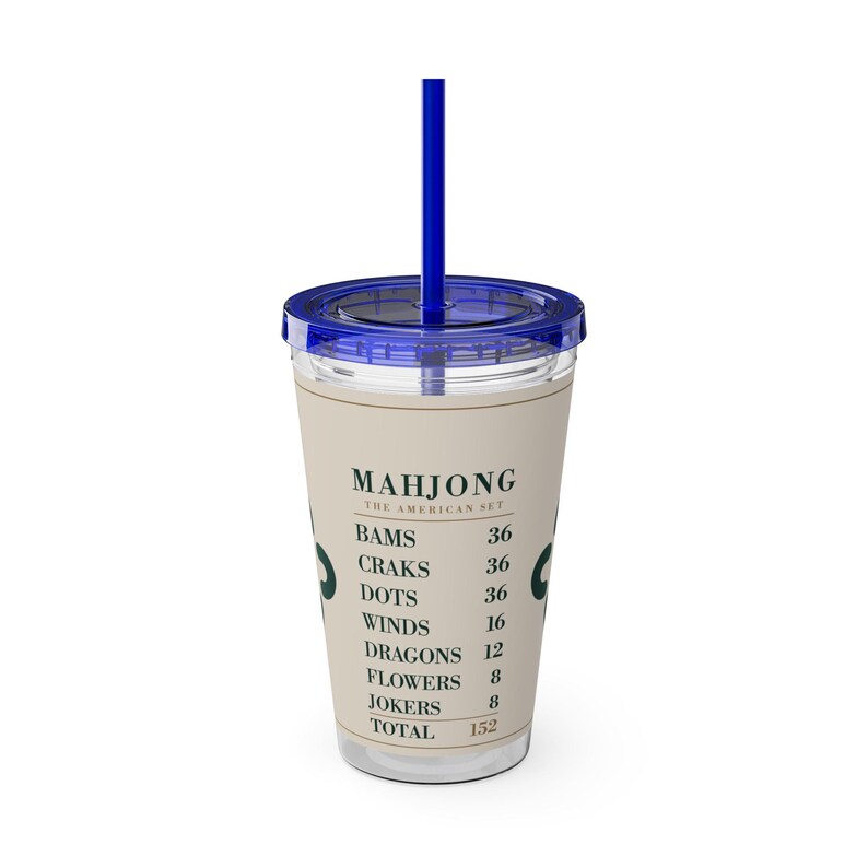 Vaso para contar fichas de Mahjong, vaso acrílico de 473 ml con pajita, regalo para noches de juegos. imagen 5
