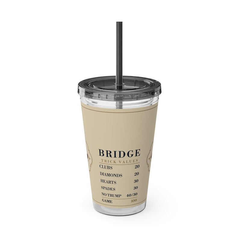 Bridge Trick Values Tumbler, 16 oz Acrylic Cup with Straw, Card Game Gift 画像 3