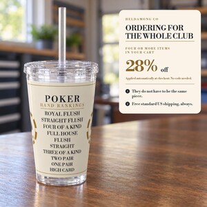 Poker Hand Rankings Tumbler, 16 oz Acrylic Cup with Straw, Poker Night Gift Bild 5