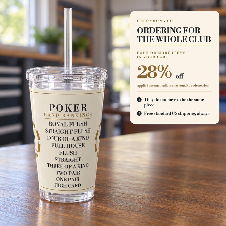 Poker Hand Rankings Tumbler, 16 oz Acrylic Cup with Straw, Poker Night Gift Bild 5