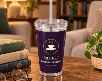 Gobelet isotherme personnalisé avec paille pour club de lecture, gobelet acrylique de 47 cl (16 oz) avec nom du club, cadeau idéal pour les amoureux des livres