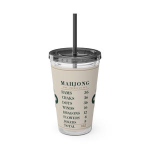 Vaso para contar fichas de Mahjong, vaso acrílico de 473 ml con pajita, regalo para noches de juegos. imagen 3