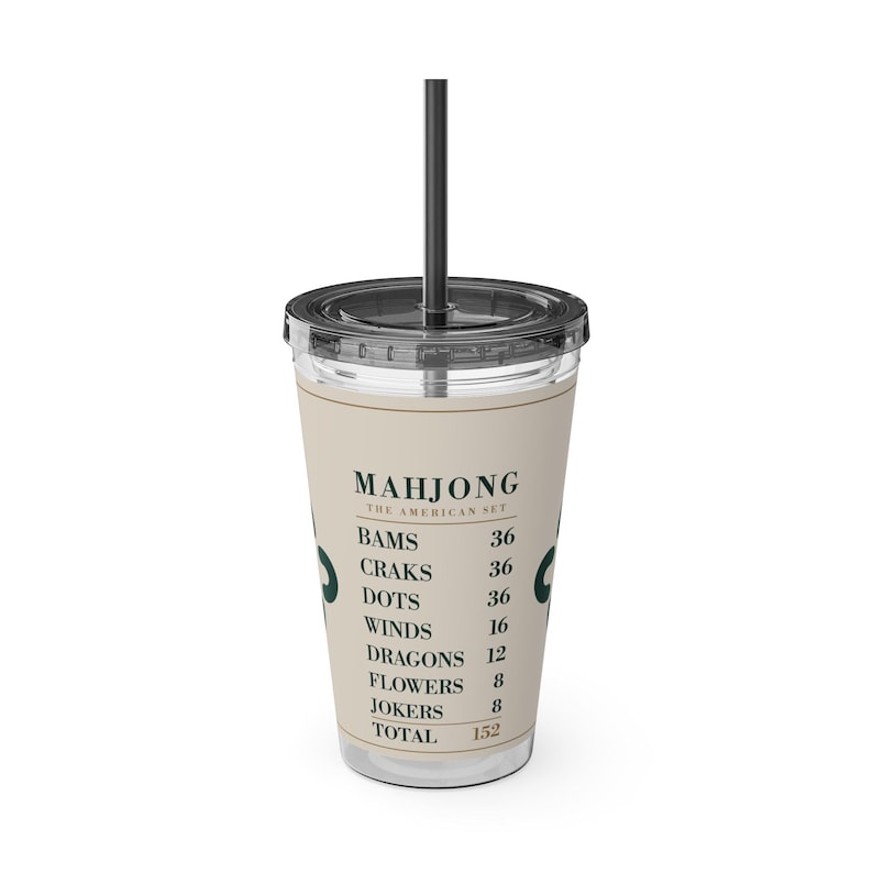 Vaso para contar fichas de Mahjong, vaso acrílico de 473 ml con pajita, regalo para noches de juegos. imagen 3