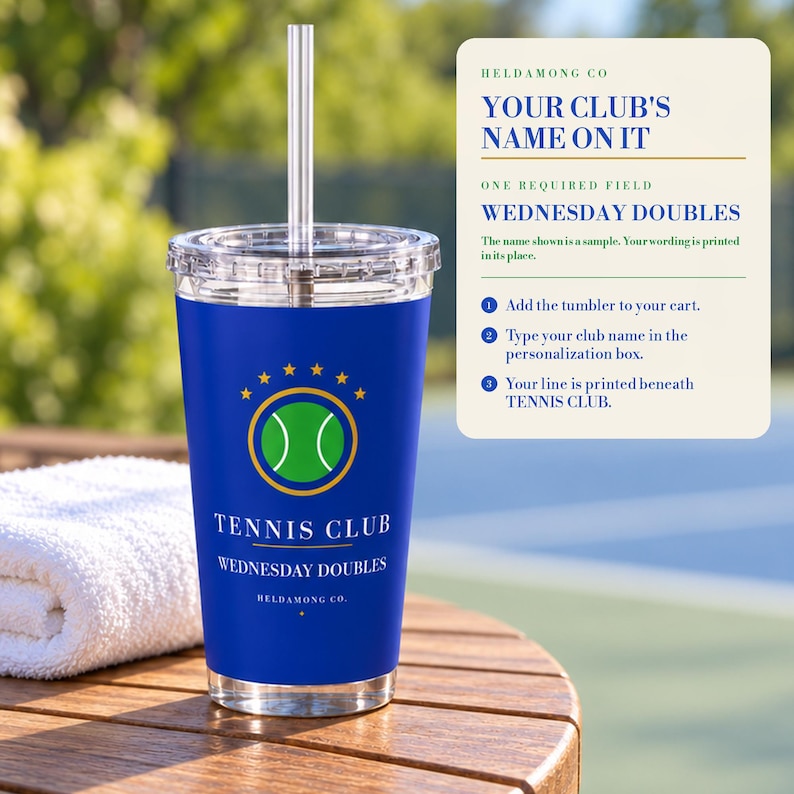 Personalized Tennis Tumbler with Straw, Custom Club Name 16 oz Acrylic Cup, Tennis Team Gift zdjęcie 3