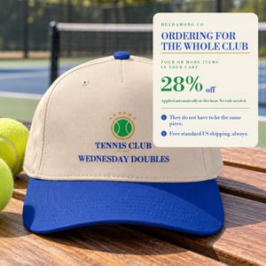 Personalized Tennis Cap, Custom Club Name Hat, Tennis Team Gift, Gift for Tennis Players afbeelding 6