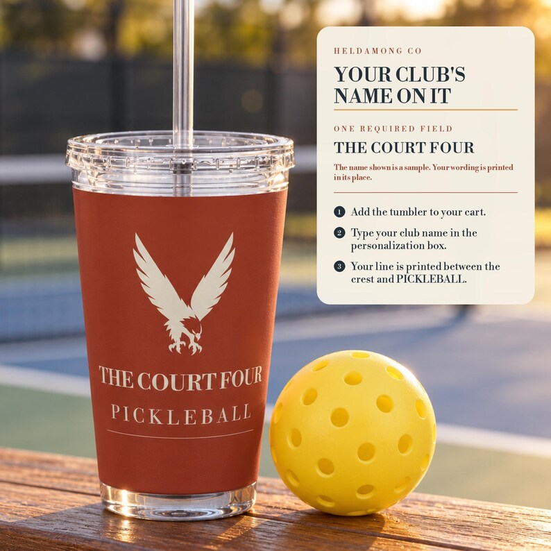 Personalized Pickleball Tumbler with Straw, Custom Club Name 16 oz Acrylic Cup, The Erne Club Crest, Gift for Players image 4