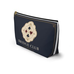 Navy Bridge Club Accessory Pouch, Antique Brass Detail, Card Game Organizer (Large T-Bottom) image 9