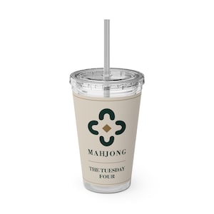 Personalized Mahjong Club Tumbler, Custom Name 16 oz Acrylic Cup with Straw, Mahjong Gifts image 2