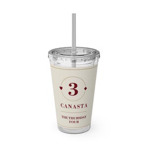 Personalized Canasta Tumbler, Custom Club Name, 16 oz Acrylic Cup with Straw, Canasta Gifts image 2