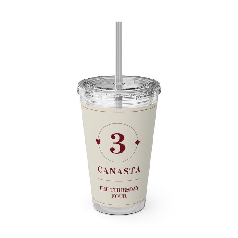 Personalized Canasta Tumbler, Custom Club Name, 16 oz Acrylic Cup with Straw, Canasta Gifts image 2
