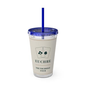 Personalized Euchre Tumbler, Custom Club Name, 16 oz Acrylic Cup with Straw, Euchre Gifts afbeelding 5
